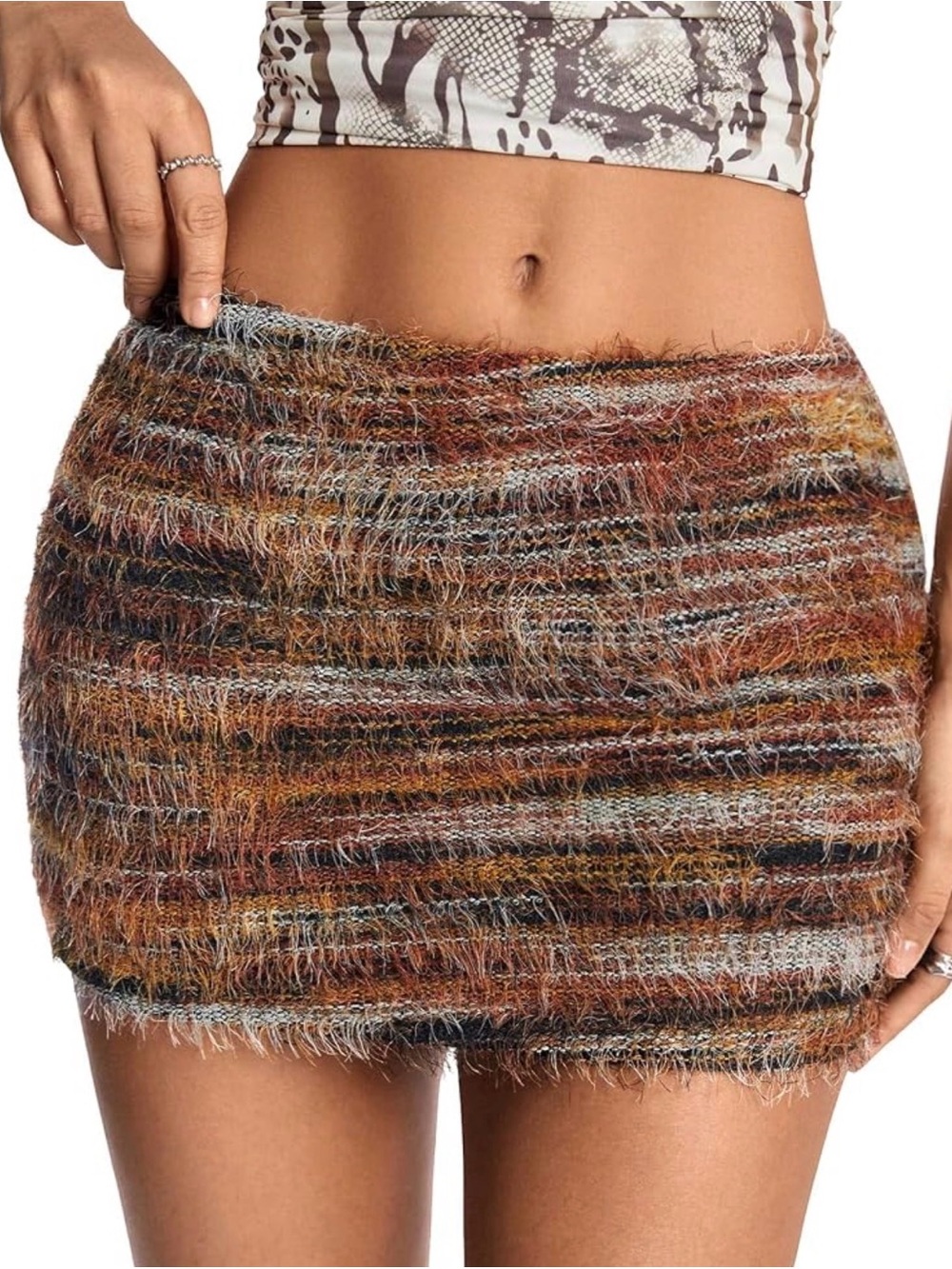 Fuzzy Multi-Color Knit Mini Skirt